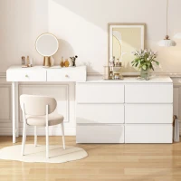 Coiffeuse avec armoires latérales extensibles, armoire de rangement pratique, 200×40×85 cm, Blanc(m-1)