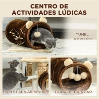 PawHut Arranhador para Gatos com Túnel Cama Plataforma Bola Suspensa e Poste de Juta 45x40x47 cm Marrom Escuro(m-4)