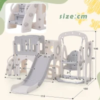Scivolo per bambini con altalena, piattaforma, armadietto,gioco di perforazione, canestro basket e scala,Grigio+Bianco(m-3)