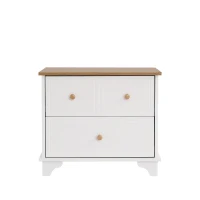 Comodino con 2 cassetti, per soggiorno e camera da letto,60×40×51,5 cm, Bianco + Naturale(m-2)