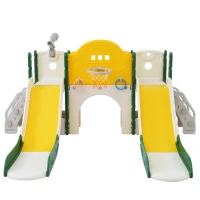 Toboggan pour enfants 8-en-1, jouet d'escalade multifonction avec 2 toboggans, échelle d'escalade, panier de basket, jeu de lasso, jumelles,  200×165×95 cm, Vert Antique(m-9)