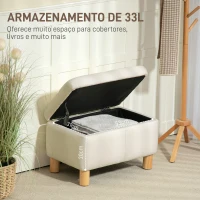 HOMCOM Baú de Armazenamento para Dormitório 33L Puff de Armazenamento Estofado em PU Banco de Arrumação 60x38x40 cm Creme(m-4)