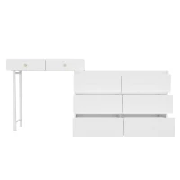 Coiffeuse avec armoires latérales extensibles, armoire de rangement pratique, 200×40×85 cm, Blanc(m-7)
