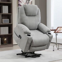 HOMCOM Masażer fotel z funkcją pomocy przy wstawaniu dla seniorów, 8 punktów wibracji, 2 boczne kieszenie, uchwyt na napoje, 90 x 101 x 107 cm, Szary(m-10)