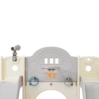 8-in-1 Scivolo per Bambini, Gioco da Arrampicata Multifunzionale con 2 Scivoli, Scala da Arrampicata, Canestro da Basket, Gioco del Lazo, Binocolo, Armadietti, 200×165×95 cm,Grigio antico bianco(m-8)