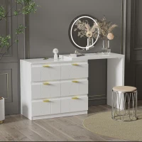 Coiffeuse avec table d'appoint, plateau pivotant (180°), sans miroir ni tabouret, Doré + Blanc(m-5)