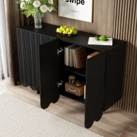 Credenza a goccia, con ante sagomate,  120×37,5×80,8 cm, Nero(m-5)