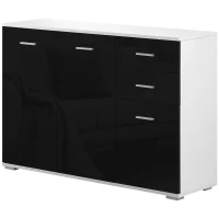 HOMCOM Comò, Mobiletto per Soggiorno e Camera con 3 ante e 2 cassetti, Nero Lucido, Antigraffio (106 x 35 x 76 cm)(m-10)