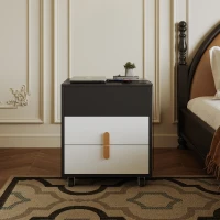 Nachttisch mit USB-Ladeschnittstelle, anhebbarer Tisch, bewegliches Riemenscheiben-Design, zwei Schubladen, 74×40.2×71cm, Schwarz+weiß(m-1)