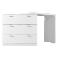 Coiffeuse avec table d'appoint, plateau pivotant (180°), sans miroir ni tabouret, Doré + Blanc(m-2)