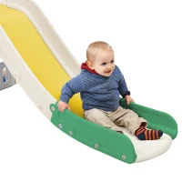 Toboggan combiné pour enfants avec longue glissière, boîte de rangement, tunnel, échelle et panier de basket, 152×186×110 cm, Vert Antique(m-7)