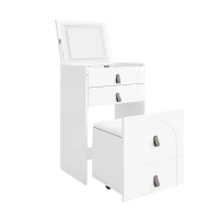 Schminktisch mit LED-Beleuchtung, 3 Schubladen und Spiegel, Multifunktionaler Aufbewahrungshocker, 50×40×115.6 cm, Weiß(m-12)