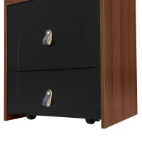 Schminktisch mit LED-Beleuchtung, Multifunktionaler Nachttisch mit Spiegel und 3 Schubladen, inkl. Make-up-Hocker, 50×40×115.6 cm, Schwarz+Braun(m-9)