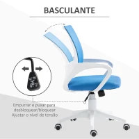 HOMCOM Cadeira de Escritório de Malha Giratória com Altura Ajustável Função Basculante e Apoio para os Braços 57x55x89-109 cm Azul(m-5)