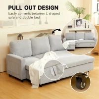 HOMCOM Pull Out Sofa Bed with Storage - Light Grey(m-4)