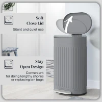 HOMCOM 30 Litre Pedal Bin, Fingerprint Proof Kitchen Bin with Soft-close Lid, Metal Rubbish Bin with Foot Pedal and Removable Inner Bucket, Grey(m-5)