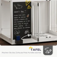 PawHut Hondenkooi met opbergplank voor speelgoed, haken voor lijnen, Krijtbord, Gum, voor grote honden, Wit(m-7)