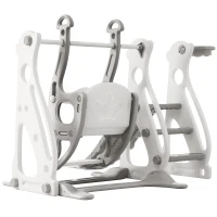 Toboggan 4-en-1 pour enfants avec balançoire, escalier et panier de basket, 113×100×94,5 cm, Blanc Antique+Gris(m-8)