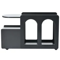 Armoire d'appoint multifonctionnelle avec roulettes, chariot de rangement polyvalent pour salon, salle à manger et chambre à coucher, design arrondi, 82 cm x 30 cm x 53 cm, Noir(m-12)