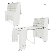 Table à manger extensible avec rangement, Blanc(m-3)