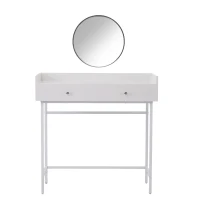Coiffeuse avec miroir et 1 tiroir, 4 pieds en métal, style minimaliste, 95×40×93 cm, Blanc(m-9)