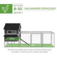 PawHut Galinheiro de Exterior Gaiola de Madeira Grande para 8-10 Galinhas com 2 Ninhos Bandeja Amovível e Rampa 347x160x150 cm Cinza(m-4)