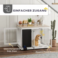 PawHut Hondenkooi met opbergplank voor speelgoed, haken voor lijnen, Krijtbord, Gum, voor grote honden, Wit(m-6)