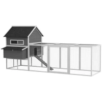 PawHut Galinheiro de Exterior Gaiola de Madeira Grande para 8-10 Galinhas com 2 Ninhos Bandeja Amovível e Rampa 347x160x150 cm Cinza(m-10)