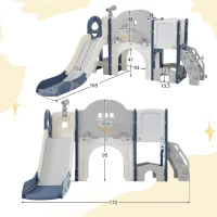 10-en-1 Toboggan pour enfants, Jouet d'escalade multifonction, Toboggan avec échelle d'escalade, Panier de basket, Jeu de golf, Jeu de lasso, Tableau de dessin, Rangement, Jumelles,172×165×95 cm, Bleu Antique(m-3)