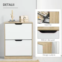 Homcom Dulap Pantofi Natural – 2 Sertare Rabatabile, 8 Perechi(m-5)