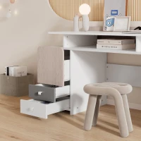 Scrivania, tavolo studio, con tre cassetti e soppalco,121×53,5×81 cm,  Bianco(m-5)