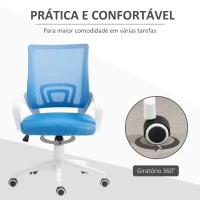 HOMCOM Cadeira de Escritório de Malha Giratória com Altura Ajustável Função Basculante e Apoio para os Braços 57x55x89-109 cm Azul(m-7)