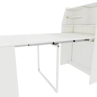 Ausziehbarer Esstisch mit Stauraum, Einweg-Ausziehtisch, Rechteckiger Multifunktionstisch, Esszimmer-Stauschrank, Coffee Lounge Tisch, Platzsparend, 52-132.5L×80B×120Hcm, Weiß(m-8)