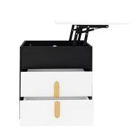 Nachttisch mit USB-Ladeschnittstelle, anhebbarer Tisch, bewegliches Riemenscheiben-Design, zwei Schubladen, 74×40.2×71cm, Schwarz+weiß(m-11)