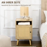 HOMCOM Nachtschrank, Nachttisch, Rattandekor, geräumig, 39x35x60 cm, Holzoptik(m-4)