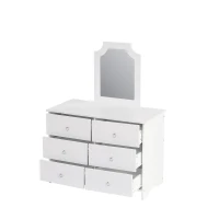 Spiegelschrank Kommode mit 6 Schubladen, Herausnehmbarer Spiegel, Geräuschlose Gleiter, MDF+Spanplatte, 100×50×132 cm, Weiß(m-10)