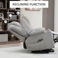 HOMCOM Masażer fotel z funkcją pomocy przy wstawaniu dla seniorów, 8 punktów wibracji, 2 boczne kieszenie, uchwyt na napoje, 90 x 101 x 107 cm, Szary(m-5)