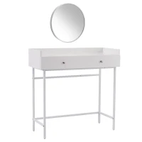 Coiffeuse avec miroir et 1 tiroir, 4 pieds en métal, style minimaliste, 95×40×93 cm, Blanc(m-2)