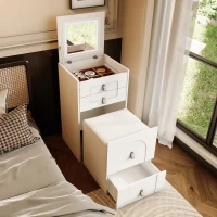 Schminktisch mit LED-Beleuchtung, 3 Schubladen und Spiegel, Multifunktionaler Aufbewahrungshocker, 50×40×115.6 cm, Weiß(m-1)