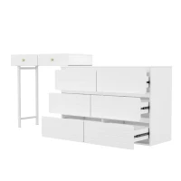 Coiffeuse avec armoires latérales extensibles, armoire de rangement pratique, 200×40×85 cm, Blanc(m-6)