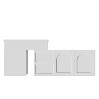 Multifunktionaler Seitenschrank mit 2 Schubladen, höhenverstellbarem Tisch mit 16-farbig einstellbarer Beleuchtung und Glasregalen, Weiß(m-2)