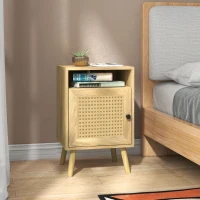 HOMCOM Nachtschrank, Nachttisch, Rattandekor, geräumig, 39x35x60 cm, Holzoptik(m-2)