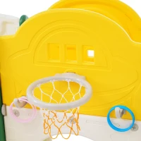 Toboggan pour enfants 8-en-1, jouet d'escalade multifonction avec 2 toboggans, échelle d'escalade, panier de basket, jeu de lasso, jumelles,  200×165×95 cm, Vert Antique(m-7)