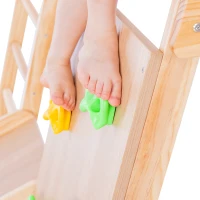 Cadre d'escalade multifonctionnel 7 en 1, balançoire, échelle de corde, toboggan, filet, pierres d'escalade, anneaux, maison de tente, 140×120×120 cm, Naturel(m-11)