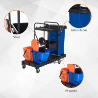 HOMCOM Wózek do sprzątania Wózek sprzątający Wózek do mycia Wózek systemowy z 4 kółkami 2 wiadrami 18 l(m-4)