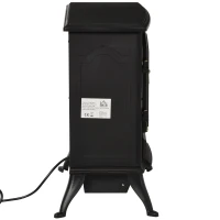 HOMCOM Lareira Elétrica Portátil 1000/2000W com Efeito de Chama Realista Termostato para Ambientes entre 15-20m² 45x28x54cm Preto(m-10)