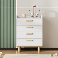 Commode avec plusieurs tiroirs, design minimaliste, poignées fines, meubles de chambre et pour enfants, pin et MDF, 50×40×68,5 cm, Blanc+Naturel(m-1)