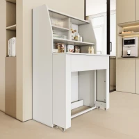 Ausziehbarer Esstisch mit Stauraum, Einweg-Ausziehtisch, Rechteckiger Multifunktionstisch, Esszimmer-Stauschrank, Coffee Lounge Tisch, Platzsparend, 52-132.5L×80B×120Hcm, Weiß(m-4)
