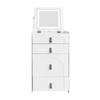 Schminktisch mit LED-Beleuchtung, 3 Schubladen und Spiegel, Multifunktionaler Aufbewahrungshocker, 50×40×115.6 cm, Weiß(m-2)