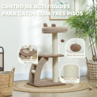 PawHut Arranhador para Gatos Altura 88 cm com Cama Plataforma Bolsa Suspensa Escada e Poste de Juta 48x40x88 cm Marrom Claro(m-4)